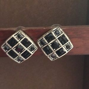 Black and silver tone pierced earrings